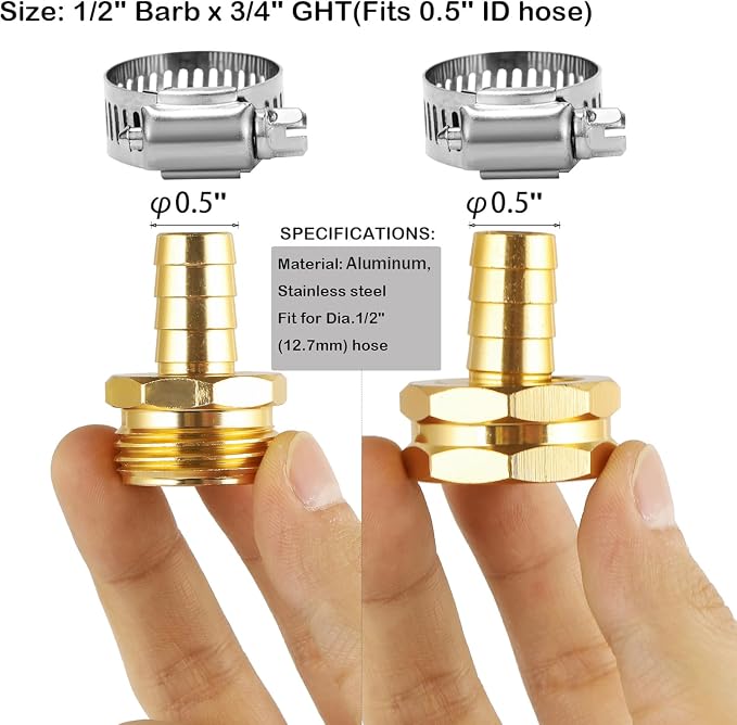 3 Set Garden Hose Repair Connector Kit, Fit for 1/2" Garden Hose Fitting | 1/2" Barb x 3/4" GHT Garden Hose Adapter/Fittings, Water Hose Repair Kit with Clamps