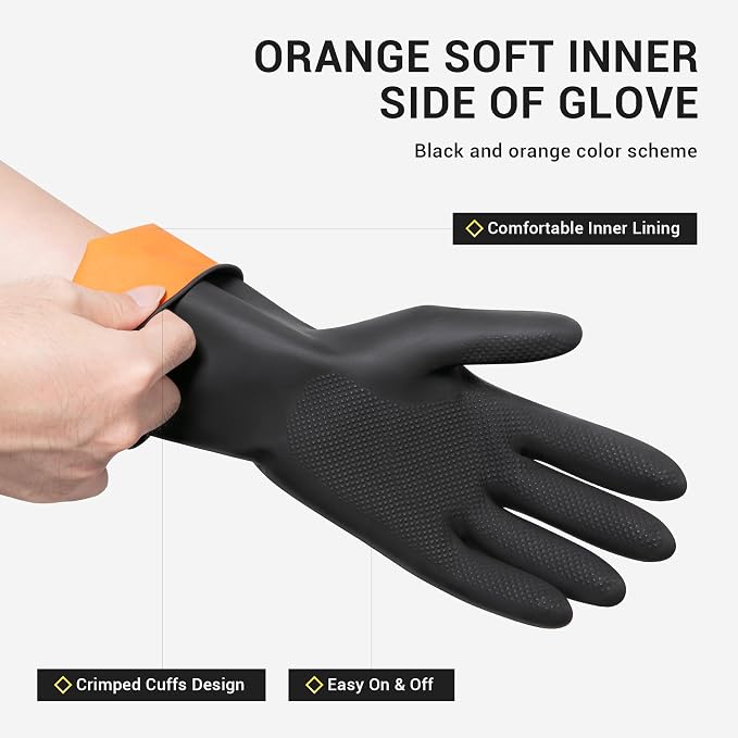 ThxToms Dishwashing Rubber Gloves, Reusable Latex, Medium, Black, 3 Pairs | Cleaning Gloves for Housework Kitchen Bathroom, Durable Flexible & Anti-slip, Smooth Lining, Easy On & Off