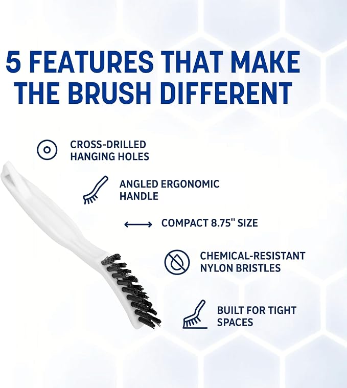 SPARTA Grout Brush with Stiff Nylon Bristles, 8 Inch, White, 24-Pack | Flo-Pac, Stiff Crimped Nylon Bristles, 2.75-Inch Brush Section, Narrow Crevices, BPA Free
