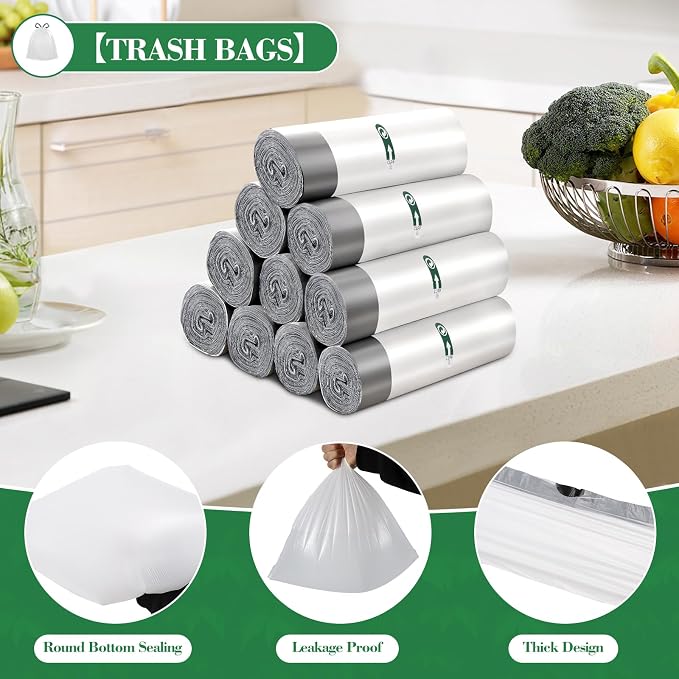 200 Counts 4 Gallon Trash Bag Drawstring Small Trash Bags, Thick Pre-separated Garbage Bags, Trash Bin Liners, Suitable for bathroom, kitchen, bedroom, office (White)