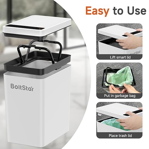 Solar Automatic Trash Can: 2 Pack 2.6 Gallon & 4 Gallon Motion Sensor Garbage Can, No Charging Required, Slim Smart Touchless Trash Bin with Lid for Bedroom, Living Room, Bathroom, Office, RV, White