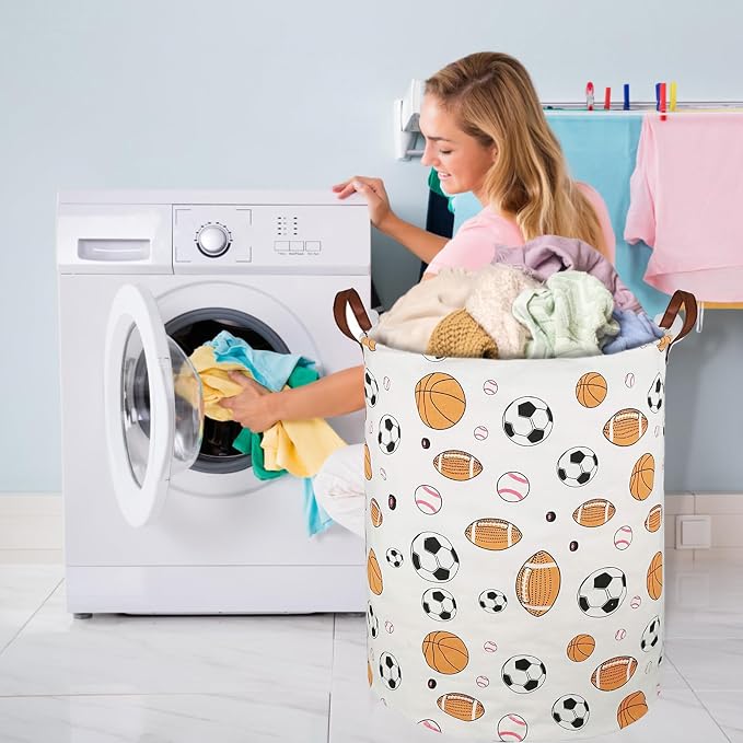 Collapsible Laundry Basket in Bedroom Waterproof Laundry Hamper in Bathroom Large Laundry Bag in College Dormitory Cloakroom Livingroom Nursery Organizer Toy Bin Football-008