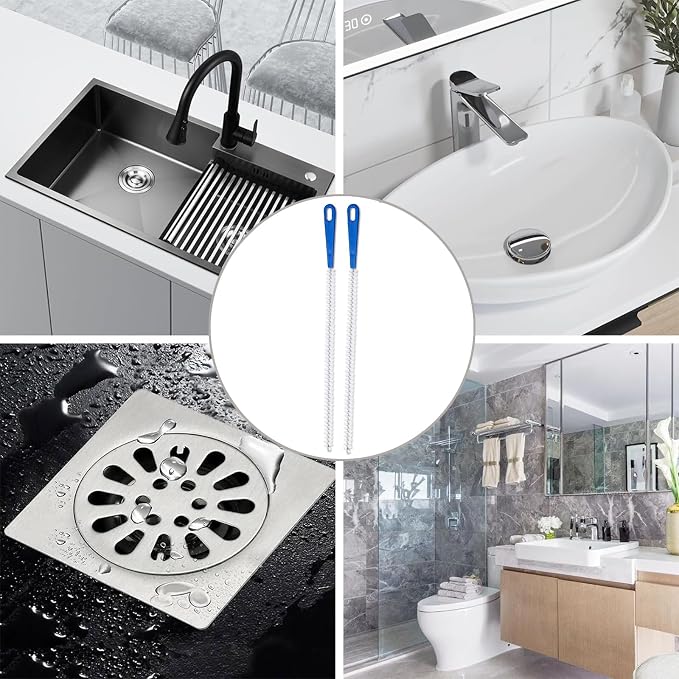 Drain Cleaning Brush 2pack,Clog Remover 23.6inch,Drain Hair Remover Tool | Pipe Brush Cleaner with Nylon Bristles, Sink Drain Cleaner for Toilet, Kitchen Sink, Bathroom Tub, Shower,Sewer Drain