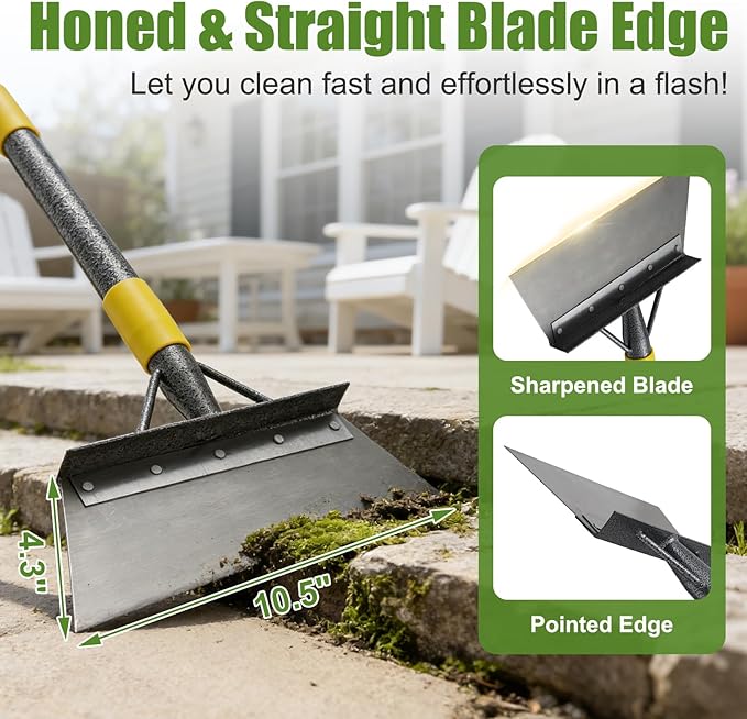 Floor Scraper Long Handle Heavy Duty, 60" Metal Ice Scraper for Driveway, Multifunctional Weed Scraper for Weed Cleaning Edging Trenching & Removing Snow Ice Dirty Moss