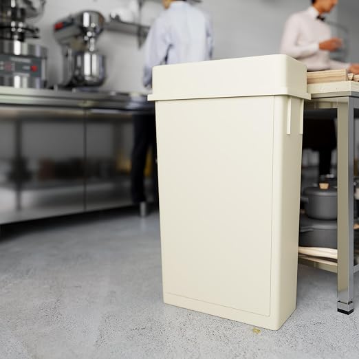 23 Gallon Beige Rectangular Slim Trash Can with Drop Shot Lid | Great for Home, Commercial, or Restaurant Use.