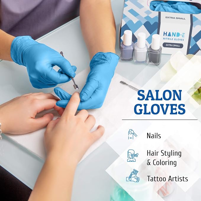 Hand-E Touch Blue Nitrile Disposable Gloves - Latex Free Medical Exam Gloves, Powder Free, Food Safe, Cooking