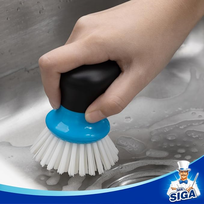 MR.SIGA Dish Scrub Brush, Palm Brush Dish Scrubber, Blue, Pack of 2 | Kitchen Brushes for dishes, pans, pots, sink cleaning, palm scrubber, palm scrub brush, dish scrubber