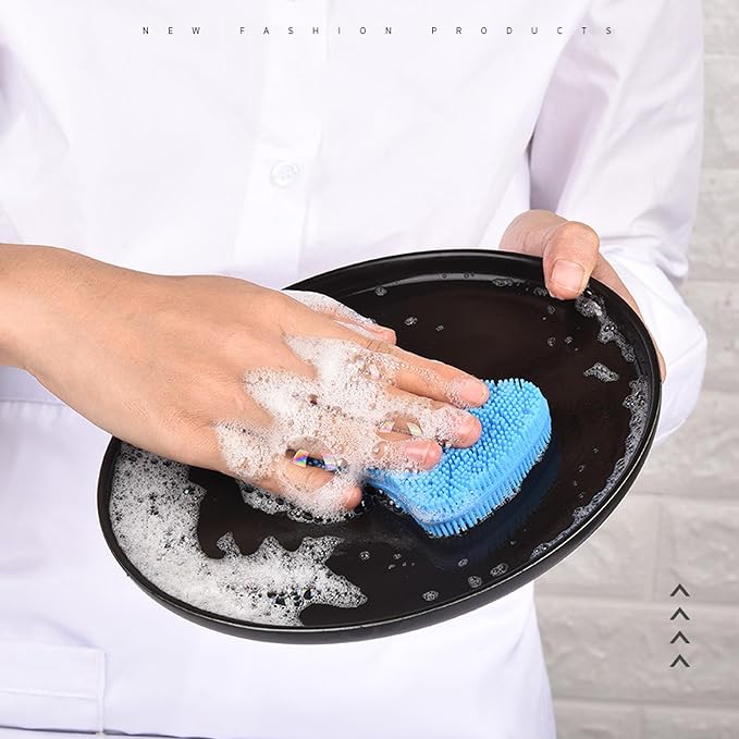 2Packs Silicone Dish Scrubber Sponges, Multi-Purpose Cleaning Brushes,Double Sided Cleaning Brush