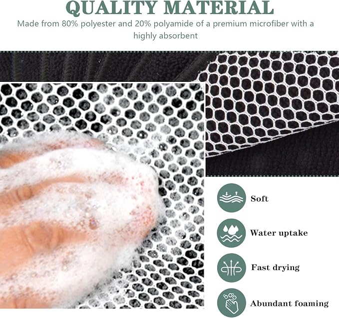 Dish Cloth for Washing Dishes Kitchen Washcloth Cleaning Cloth | 7.87x7.87inch 10pack Kitchen Towels Rags, Microfiber Cleaning Cloths, Wash Cloths with Poly Scour Side, Wholesale, Black
