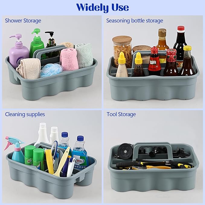 Cleaning Caddy Organizer with Handle, 6-Pack Caddy Basket | Portable All-Purpose Basket for Cleaning Supplies, Shower, and Laundry, Grey, Plastic, Stackable, Easy-Carry Grip