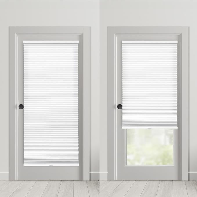 DEZ FURNISHINGS Cordless No Tools No Drill 1.5" Magnet Light Filtering Shades for Metal Doors, 25" W x 72" H, Latte