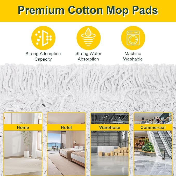 24" Commercial Dust Mop with 2 Replacement Mop Pads, 60.5 Inch | Heavy Duty Large Dust Mop for Hardwood Floors, Industrial Wet Dry Floor Duster for Office Garage Warehouse Factory Mall