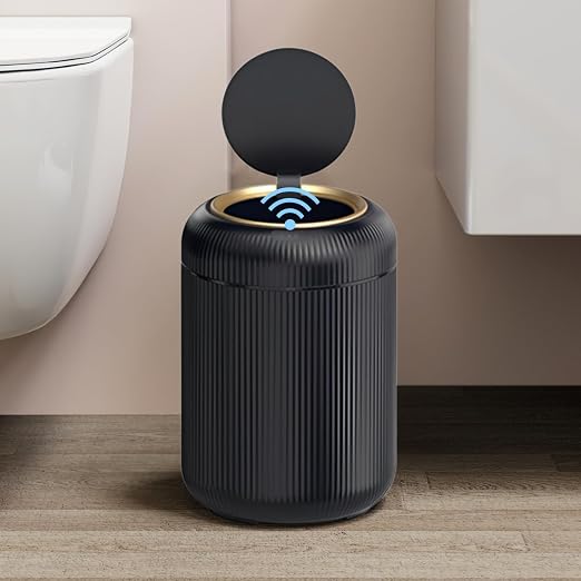 URALFA Motion Sensor Trash Can with Lid, 3 Gallon / 11 L Automatic Bathroom Trash Can, Touchless Trash Bin, Smart Plastic Garbage Can for Bedroom, Kitchen, Living Room, Office, Black