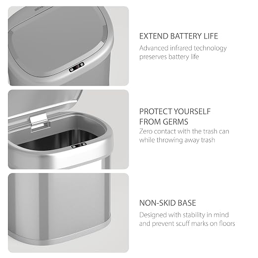 Ninestars 21 Gallons Automatic Touchless Kitchen Trash Can with Lid, Motion Sensor Trash Can for Kitchen, Living Room, Office, 80 Liter Stainless Steel Garbage Bin (21 Gallon Oval)