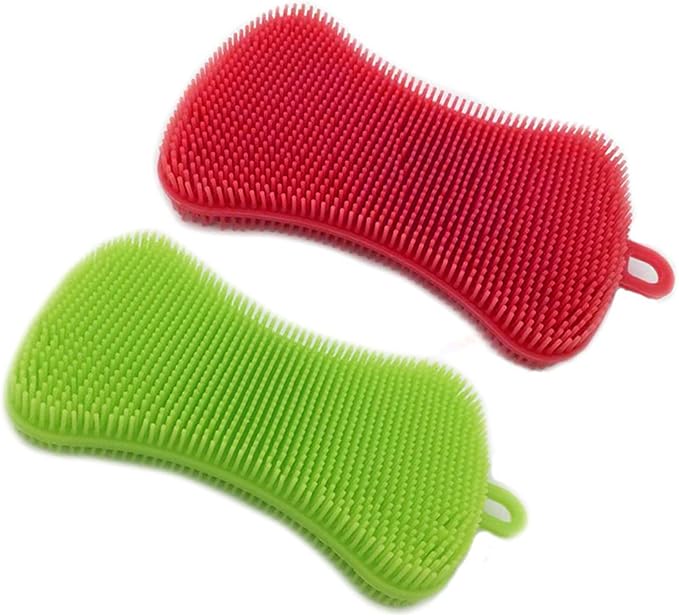 2Packs Silicone Dish Scrubber Sponges, Multi-Purpose Cleaning Brushes,Double Sided Cleaning Brush