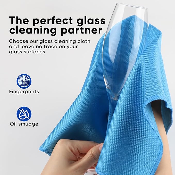 HOMEXCEL Glass Cleaning Cloths 6PK, Streak Free Towel for Windows, 14x16in | Lint Free&Reusable Microfiber Cleaning Cloth for Mirrors, Screens, Glasses, Stainless Steel, Blue
