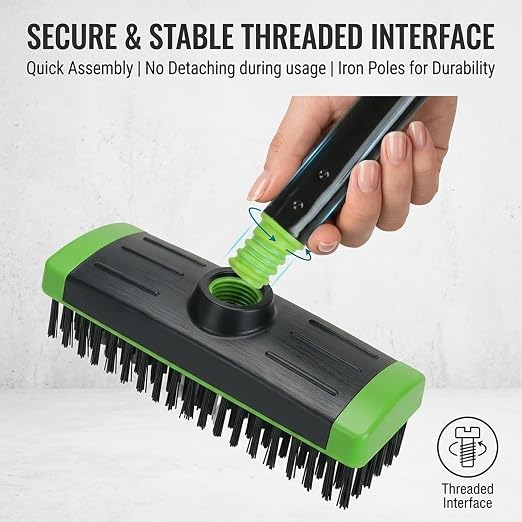 3-in-1 Deck Brush with Long Handle, Weed Brush | 3-in-1 outdoor brush with steel bristles, weed hook & long handle for cleaning patios, decks, driveways and cracks