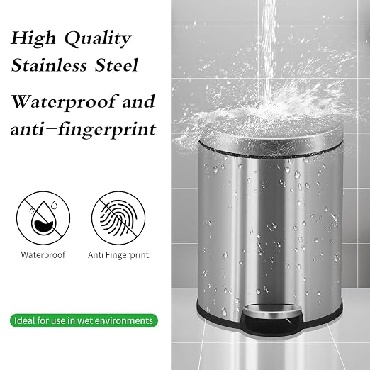 Trash Can, Mini Stainless Steel 6 Liter/1.6 Gallon Bathroom Trash Can Step Garbage Can Round Trash can with Lid w/Removable Inner Bucket Waste Basket for Bathroom Kitchen Office