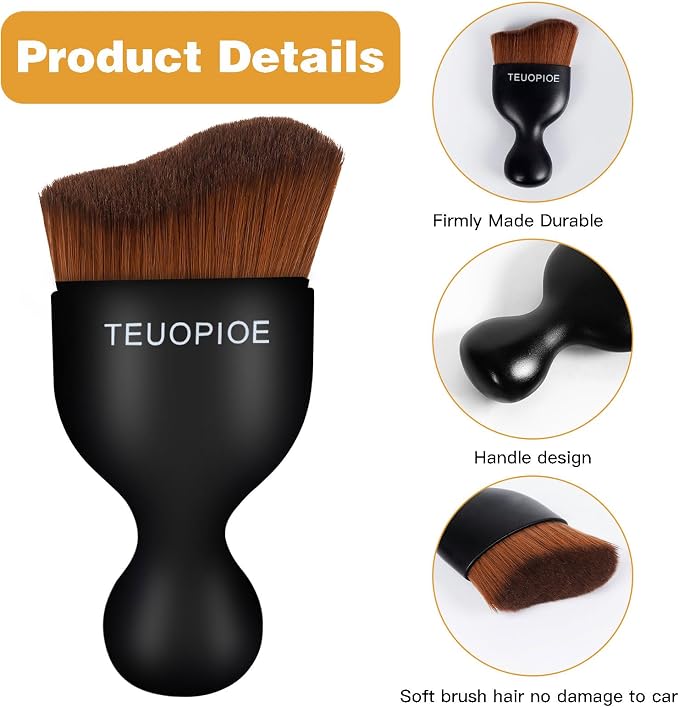 Car Detailing Brush for Interior Dusting and Air Vents,Bronze | Soft synthetic bristles clean dashboards, vents, and consoles. Lightweight PP handle is suitable for dry or wet use.