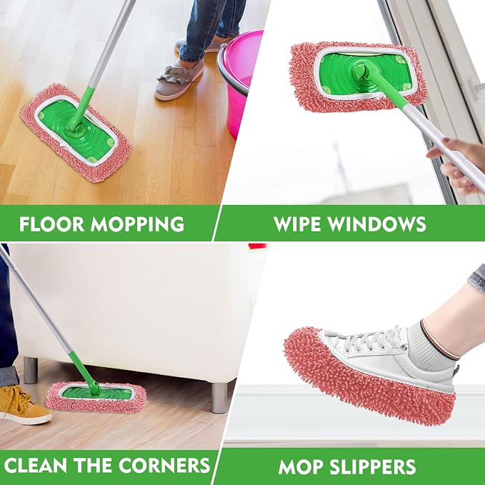 Reusable Microfiber Mop Pads Compatible with Swiffer Sweeper Mop | 4 Pack Dry Sweeping Cloths & Wet Mopping Cloths for Swiffer, Washable Wet Refill for Mopping Floors (Mop is not Included)