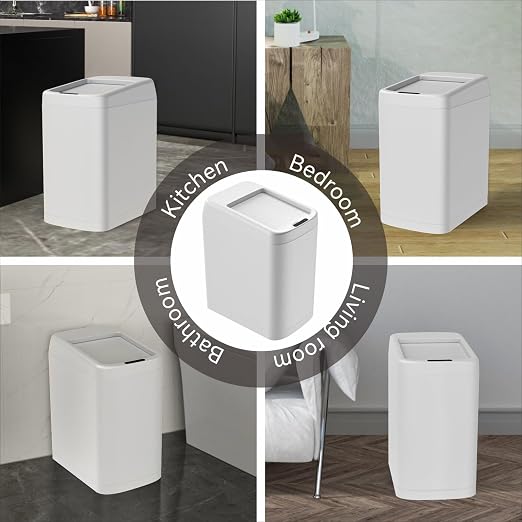 ELLO&ALLO Garbage Can Motion Sensor Trash Can 13 Gallon for Kitchen with Roll Up Lid, Automatic Touchless High-Capacity Waste Bin, White