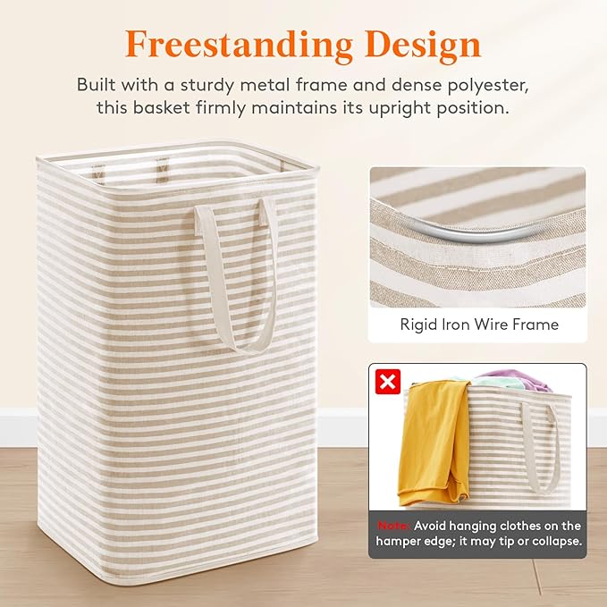Lifewit 75L Large Collapsible Laundry Basket with Extended Handles, Beige | Foldable Laundry Hamper, Tall Dirty Clothes Basket, Waterproof, Freestanding Design for Bedroom, Bathroom, College Dorm