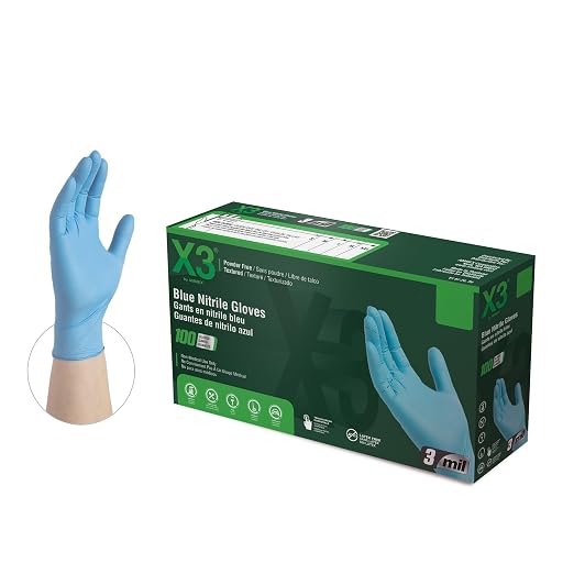 X3 Industrial Blue Nitrile Gloves, Case of 1000, 3 Mil, Size XX-Large, Latex Free, Powder Free, Textured, Disposable, Non-Sterile, Food Safe, X349100