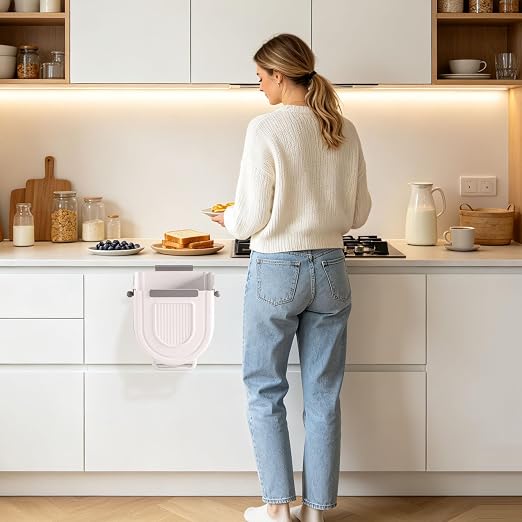 Multipurpose Hanging Collapsible Trash Can for Kitchen, Foldable Waste Bin with Space Saving Design, Wall Mount Cabinet Door Garbage Can for Peels Recycling (Grey, Small)