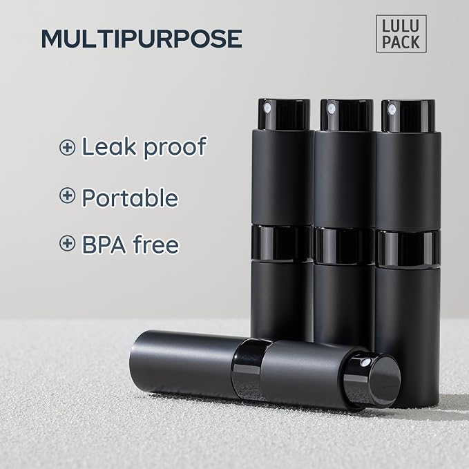 Lulupack Travel Perfume Bottle Refillable - Cologne Spray Atomizer Mini - Small Travel Size Sprayer Empty for Refill Sample Container - Portable Fragrance Decant Dispenser for Men Women 8ml 4PCS Black