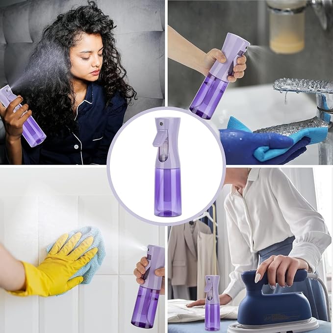 Hair Brush Set with Continuous Spray Bottle，Slick Back Hair Brush Back Brushing, Combing, Slicking Hair (Purple)