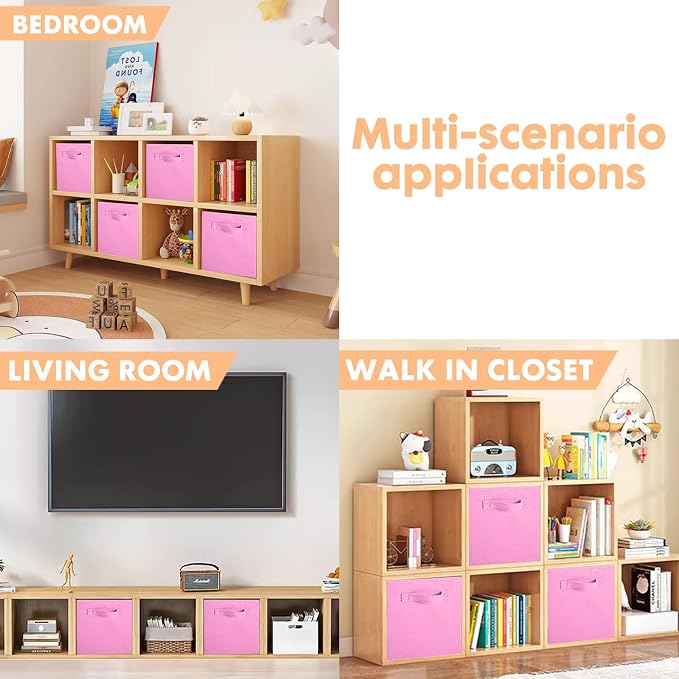 ShellKingdom Storage Bins, Foldable Fabric Storage Cubes And Cloth Storage | Storage Organizer For Closet And Toys, 10.5x10.5x11 INCH, 2 Pack (Pink)
