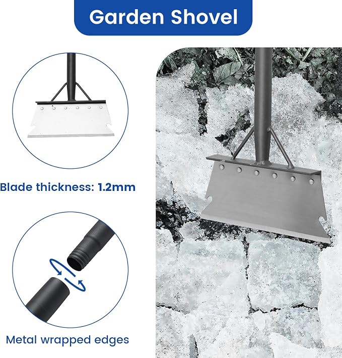Garden Cleaning Shovel, Floor Scraper with 59 Inch Long Handle, Heavy Duty Snow Scraper Ice Scraper, Garden Flat Shovel for Lawn Edging Weeding Digging Snow Removal and Ice Scraping