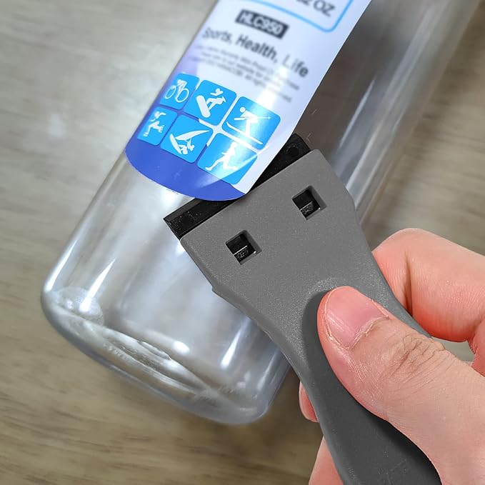 EHDIS 1.5" Plastic Razor Scraper with 10pcs Double Edged Plastic Blades for Removing Labels Stickers Decals on Glass Windows (Grey)