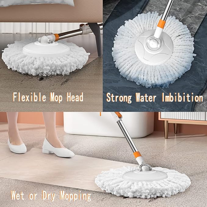Spin Mop 61in Long Handle 5 Refills Large Floor Mop and Bucket Set System | Spin Mop and Bucket System Spin Mop and Bucket