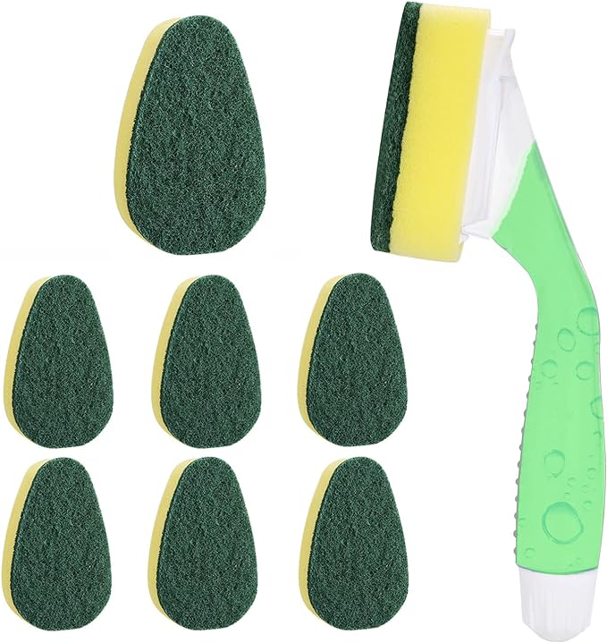 Dish Wand with 7Pack Replacement Dish Wand Sponges,Not Easy Leak Dishwand and Long Lasting Replacement Sponge Heads,Dish Brush Pads Kitchen Cleaning Sets