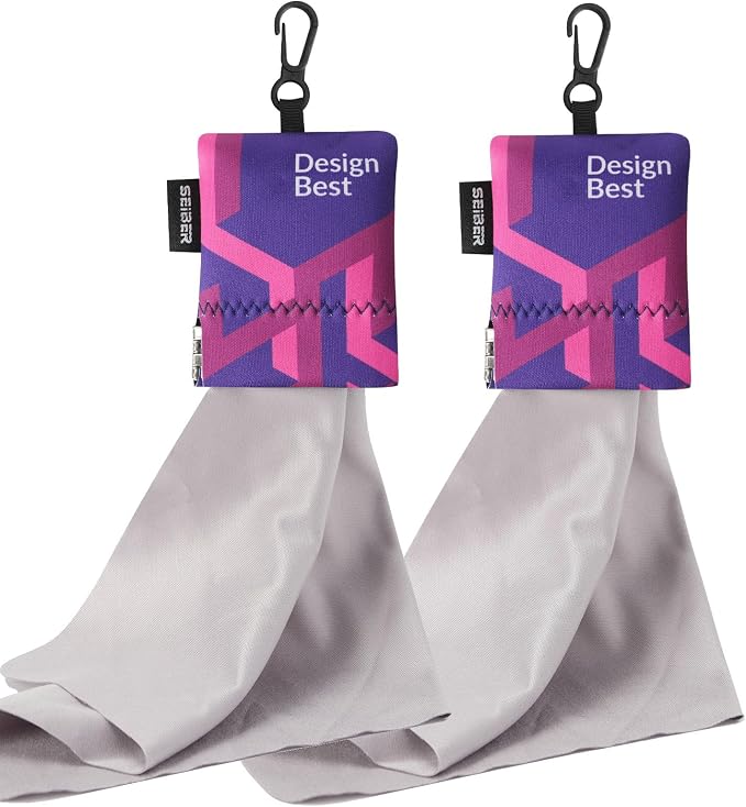 SEIBER Microfiber Eyeglass Cleaning Cloth, with Neoprene Pouch,2PCS, Purple | 7x7 inch Cloth For Sunglasses, Laptops, Cameras, Screen, Self-Closing Bottom