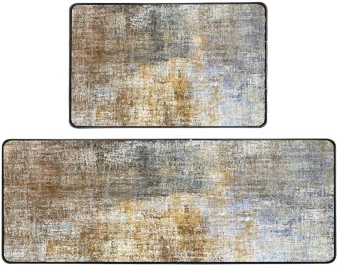 TOMWISH Kitchen Mats for Floor 2 Piece Set Brown Kitchen Runner Rug | Non Skid Cushioned Kitchen Floor Mat Vintage Office Farmhouse Runner Mat for Laundry 18"X48"+18"X30"