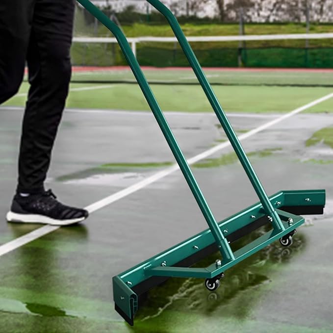 AIWFL 4.3FT Aluminium Alloy Sport Tennis Court Squeegee with Wheels | Tennis Court Rain Shuttle with Additional 2 EVA Foam Blade,Professional Squeegees Floor Water Remover Squeegee Broom,Green