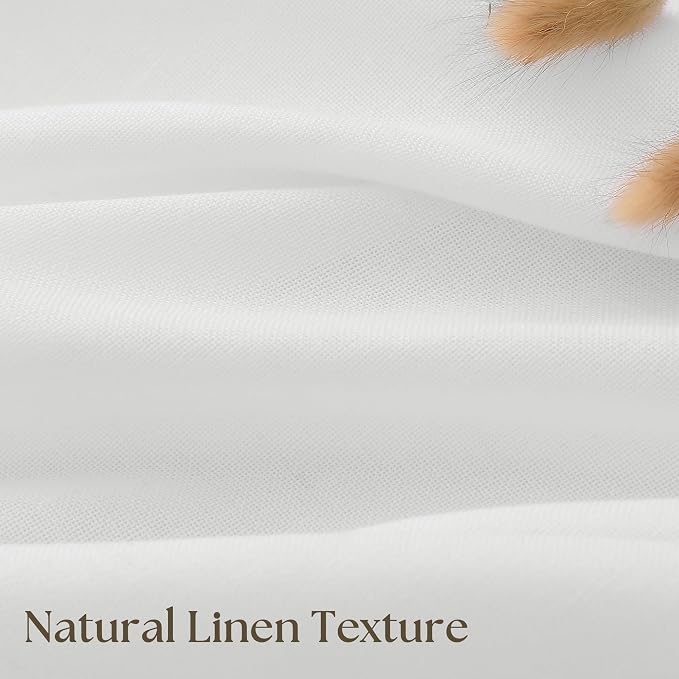 Off White Semi Sheer Linen Kitchen Curtains 24 Inch Length 2 Panels | Cream, Short Small Curtains for Cafe Laundry Bathroom Over Sink, Rod Pocket, Privacy Assured with Light Through, 30x24 Inches