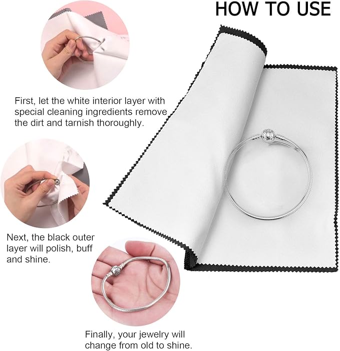 SEVENWELL Silver Polishing Cloth, 2PCS Large Jewelry Cleaning Cloths | Dual-Layer Cleaning, Large 10" × 12", Reusable, Removes Tarnish, Restores Shine, For Sterling Silver, Gold & Platinum