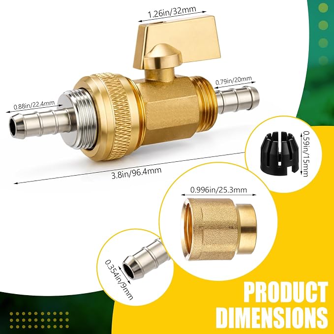 Hicarer Expandable Garden Hose Repair Kit with Shut Off Valve, 4 Set Heavy Duty Brass Telescopic Hose Adapter Fittings for Retractable Water Hoses with 3/4'' Rubber Gaskets