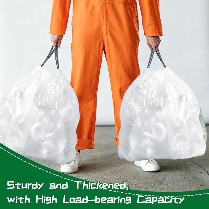 16-18 Gallon Trash Bags Heavy Duty Tall Kitchen Drawstring Garbage Bag | Large White Trash Bags Unscented, Plastic, Leak-Proof, for Kitchen, Home, Office, Outdoor, Restaurant, Commercial Use