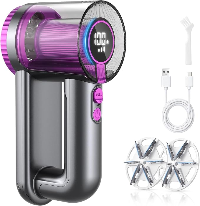 Fabric Shaver Rechargeable, 3-Speed Sweater Shaver for Clothes & Furniture | 6-Blade System, LED Display, Lint Container & Built-In Lint Brush for Sweaters, Couches, Blankets, Furniture & Upholstery