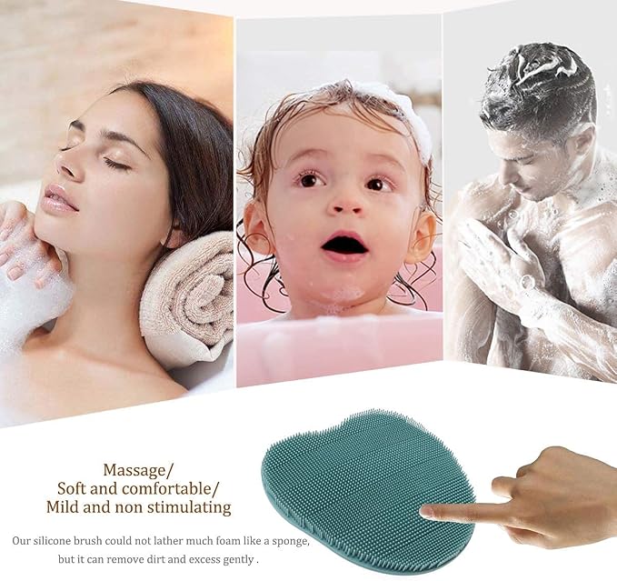 2 Pack Soft Silicone Shower Brush, Body Scrubber Exfoliating Skin Massage | Body & Face & Short Hair Wash, Dry Skin Brushing Glove Loofah, Fit for Sensitive and All Kinds of Skin (PeonyPink+Green)