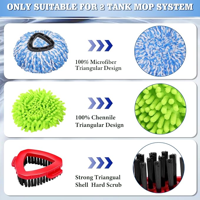 6 Pack Spin Mop Replacements Head Compatible for Ocedar RinseClean 2-Tank System,Microfiber Spin Mop Refills Head,2 Mop Scrub Brush + 1 Mop Base + 6 Pack Cleaning Floor Mop Head