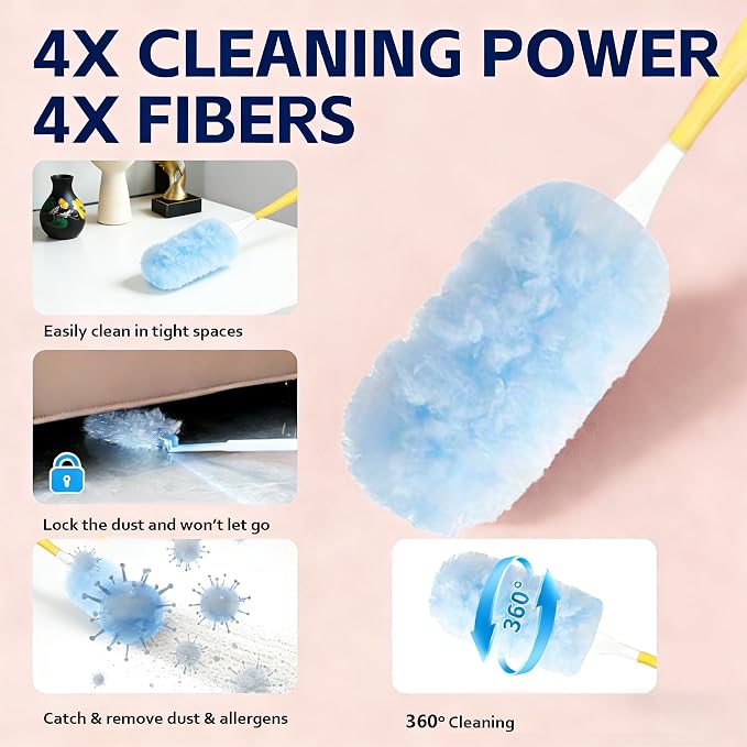 Duster Extended Handle with 20 Pcs Duster Refill for Swiffer | Duster with Extension Pole, Heavy Duty Duster Refills Kit for Ceiling Fan Blades, Cleaning, Dusting, Furniture, Blind