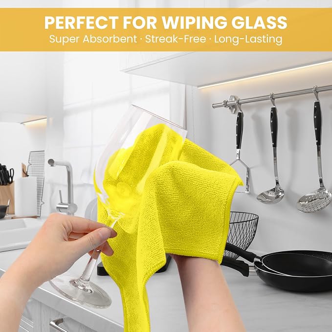 SIFANGKE Microfiber Cleaning Cloth, 12 Pack Yellow Cleaning Rags for Housekeeping, Reusable Microfiber Towels for Car, Kitchen, Bathroom and Household Cleaning Supplies, 11.8"X11.8"