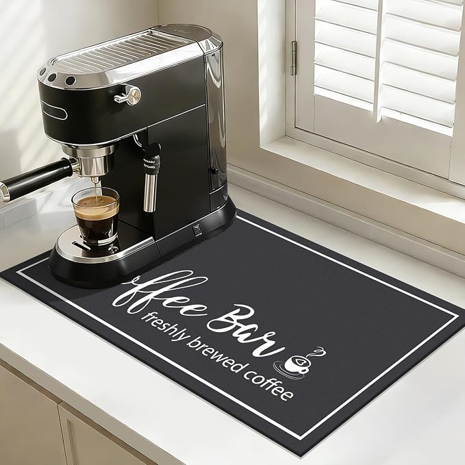 Findosom 12"x 20" Dish Drying Mat, Super Absorbent & Cuttable Coffee Mat, Hide Stain Bar Mat for Kitchen Counter, Coffee Bar Accessories, Black (Pack of 2)