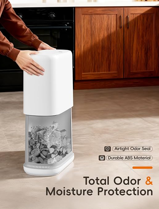 Dog Proof Small Bathroom Trash Can with Lid, Slim Press Top Garbage Can, Narrow White Plastic Waste Basket, for Bathroom Bedroom Office 3.1 Gal with 5 Rolls 75 Trash Bags