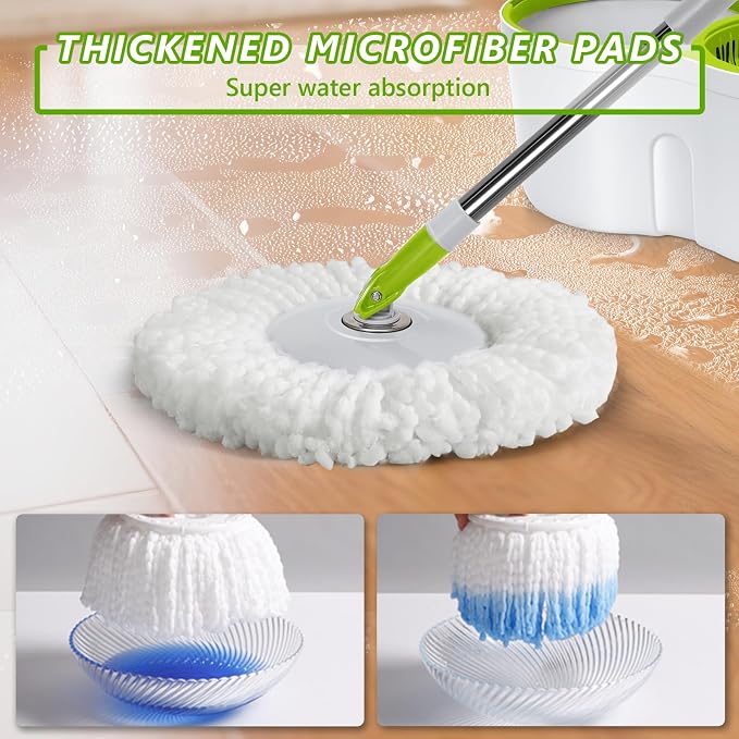 Masthome Spin Mop Bucket Set,Small Mop Bucket System with 3 Microfiber Pads | 360° Rotating Mop Head; Compact Mini Bucket for Apartment Dorm, Works On Hardwood Tile Laminate Floors